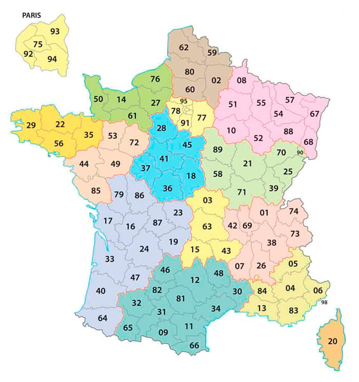carte des departements francais